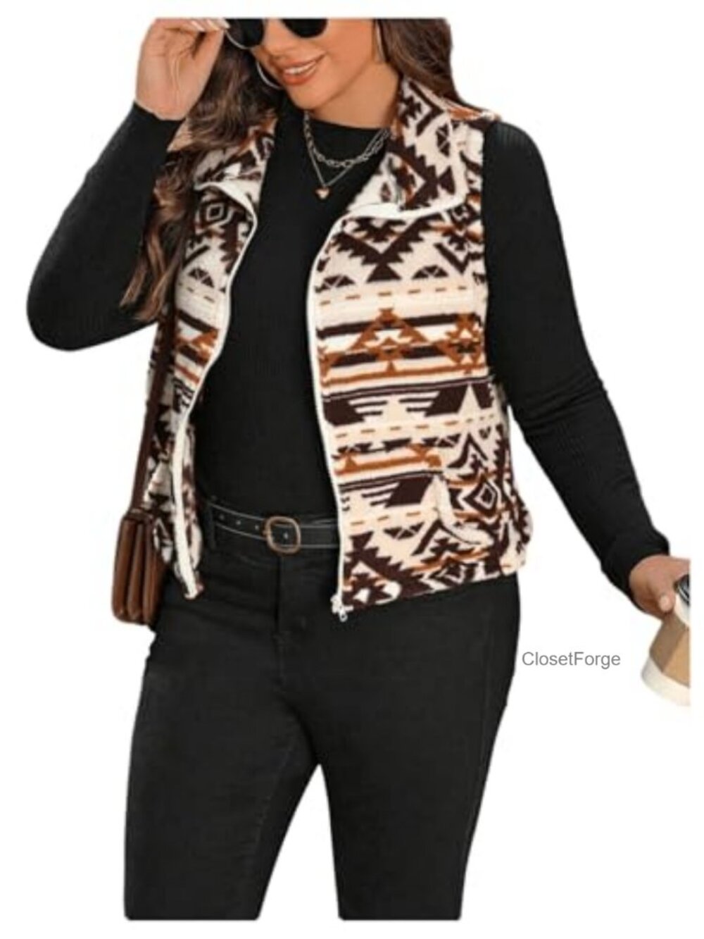 Plus Size Fleece Vest Outerwear Sleeveless Zip Up Sherpa Jacket Fall Winter